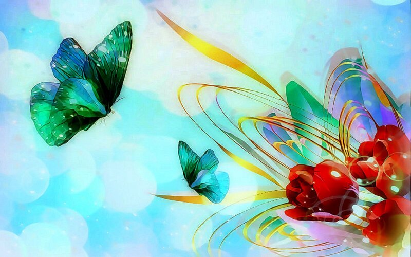 Butterflies and Flowers — Blue, Dreamy