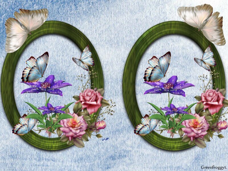 Butterflies and Flowers — Blue, Serene, Digital Art, Butterfly, Flower