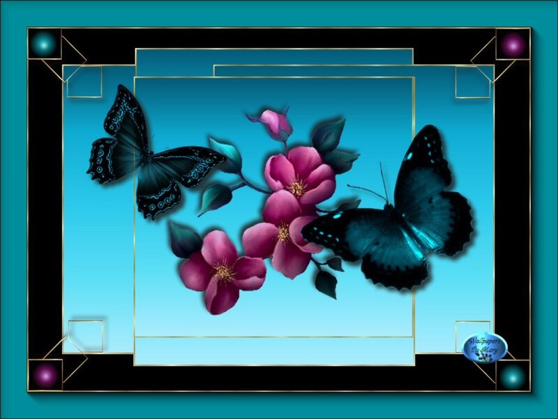 Butterflies and Flowers — Blue, Serene, Digital Art, Butterfly