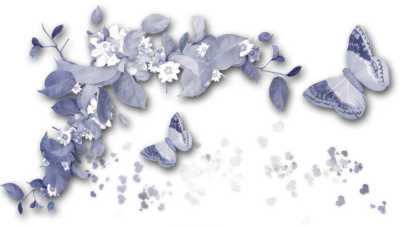 Butterflies and Flowers — Blue, Serene, Illustration
