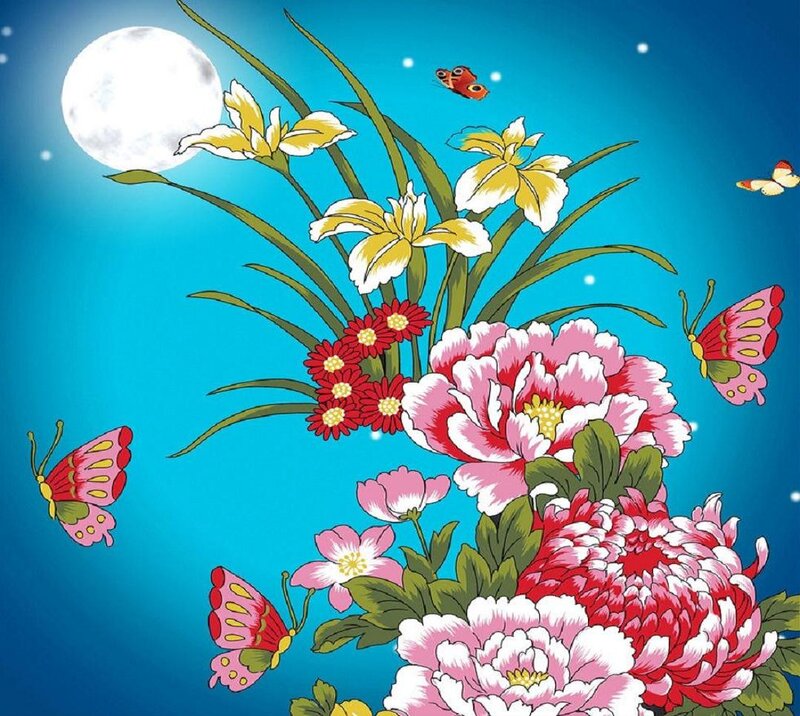 Butterflies and Flowers — Blue, Serene, Night