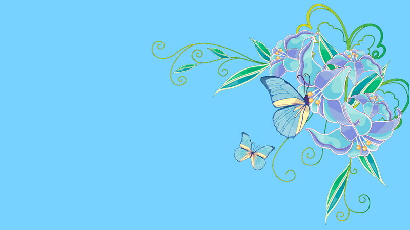 Butterflies and Flowers — Blue, Serene, Vector Art