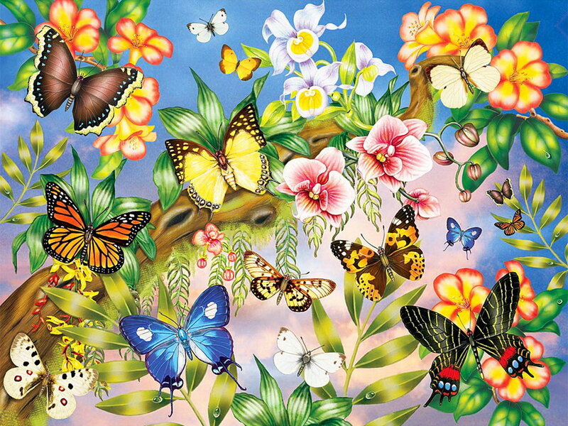 Butterflies and Flowers — Blue, Vibrant, Afternoon