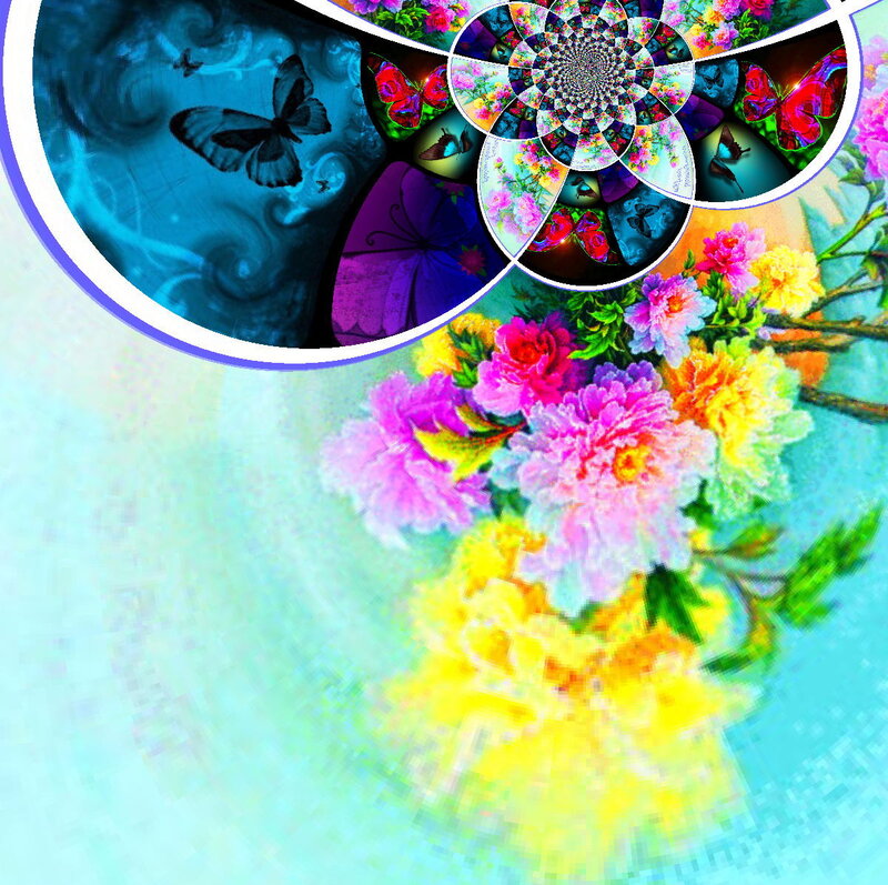 Butterflies and Flowers — Blue, Vibrant, Digital Art