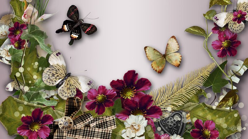 Butterflies and Flowers Collage — Purple
