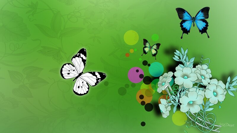 Butterflies and Flowers — Green, Calm