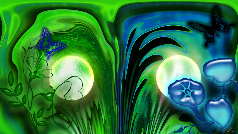Butterflies and Flowers — Green, Dreamy, Night