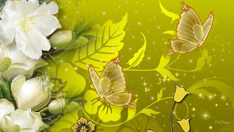 Butterflies and Flowers — Green, Dreamy