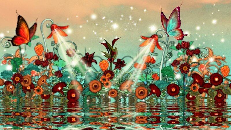 Butterflies and Flowers — Green, Magical