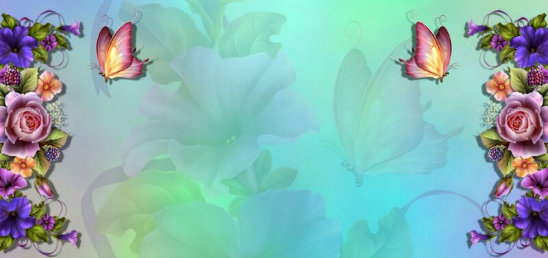 Butterflies and Flowers — Green, Serene, Digital Art, Butterfly