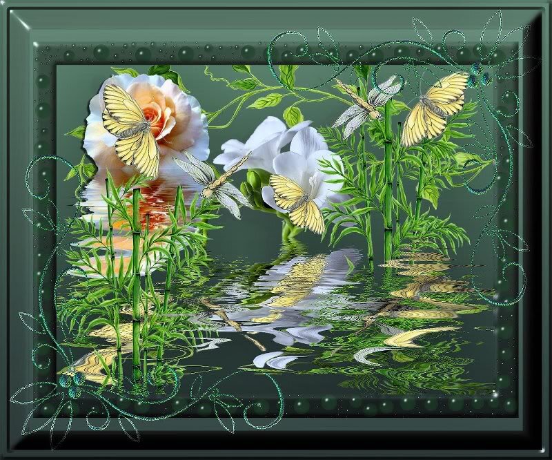 Butterflies and Flowers — Green, Serene