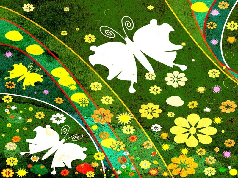 Butterflies and Flowers — Green