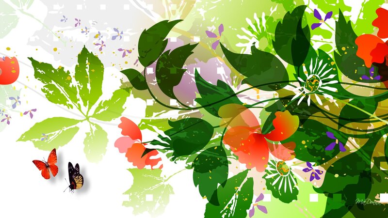 Butterflies and Flowers — Green, Vibrant, Spring