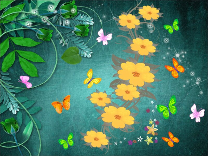 Butterflies and Flowers — Green, Whimsical