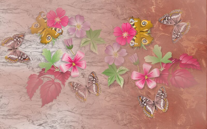 butterflies and flowers on textured background
