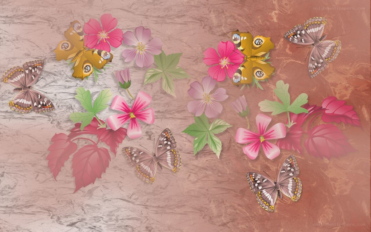 butterflies and flowers on textured background