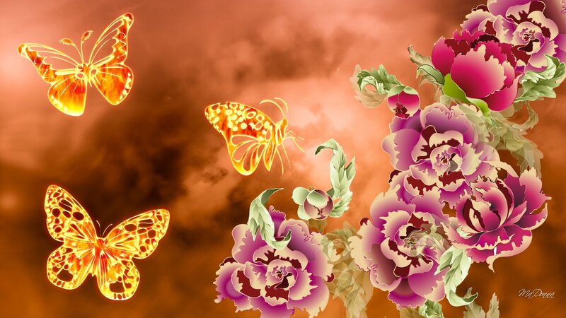 Butterflies and Flowers — Orange, Dramatic