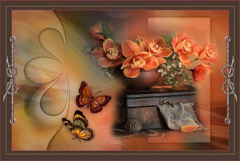 Butterflies and Flowers — Orange, Serene, Digital Art