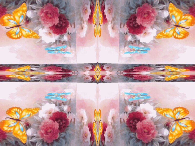 Butterflies and Flowers — Pink, Calm, Digital Art, Butterfly