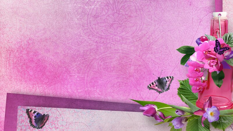 Butterflies and Flowers — Pink, Calm, Digital Art