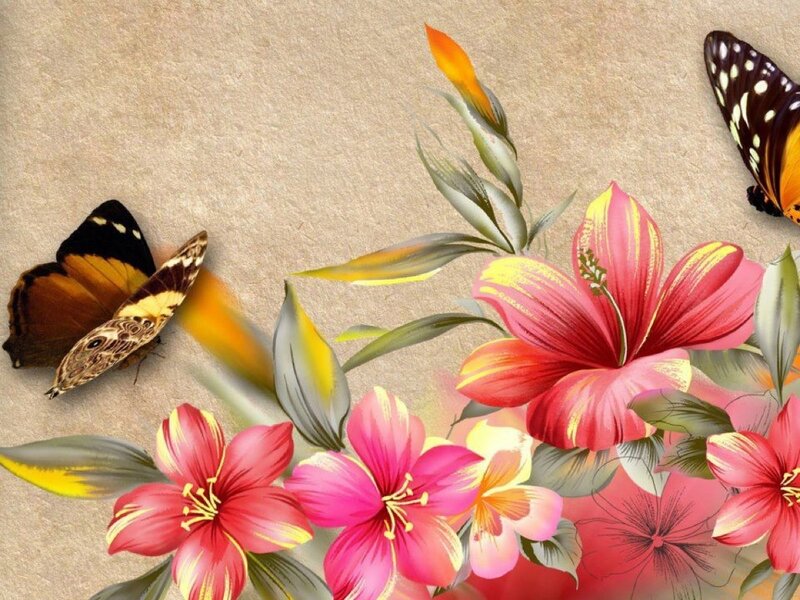 Butterflies and Flowers — Pink, Calm, Illustration