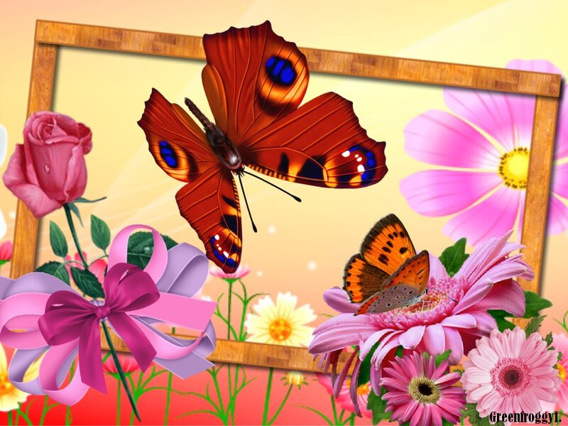 Butterflies and Flowers — Pink, Cheerful, Afternoon, Digital Art