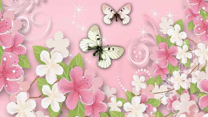 Butterflies and Flowers — Pink, Cheerful, Spring
