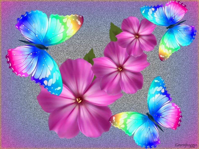Butterflies and Flowers — Pink, Colorful, Digital Art
