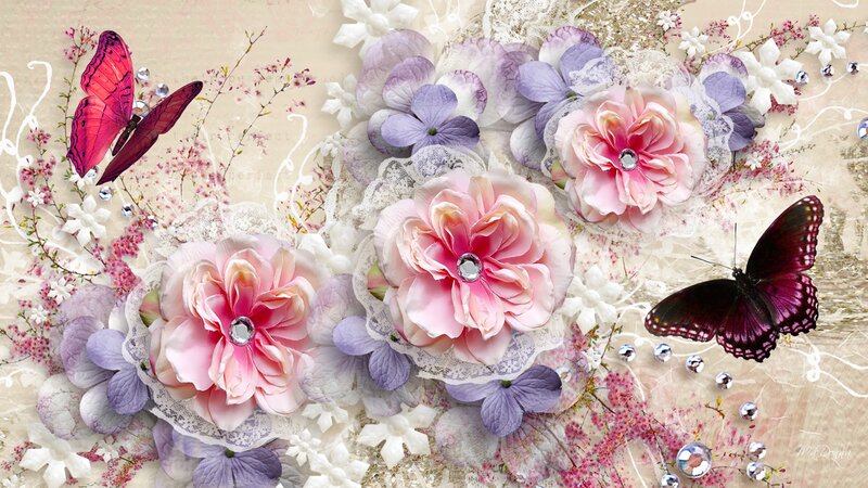 Butterflies and Flowers — Pink, Delicate