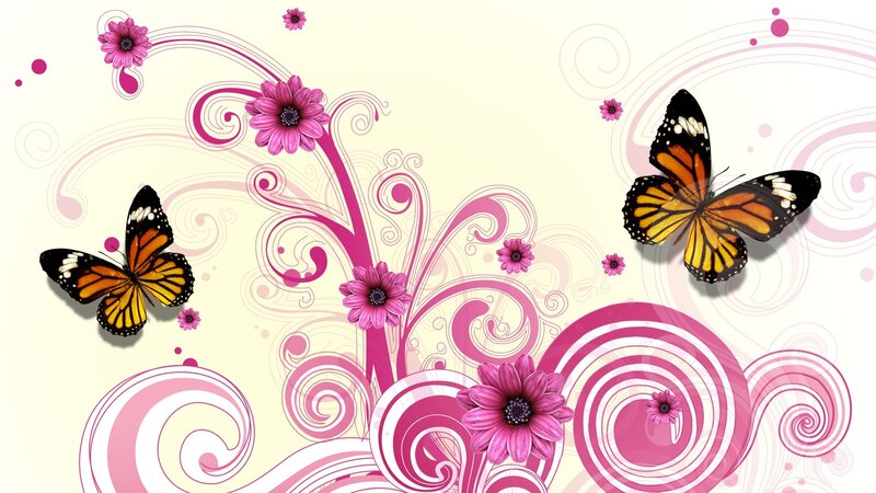 Butterflies and Flowers — Pink, Playful