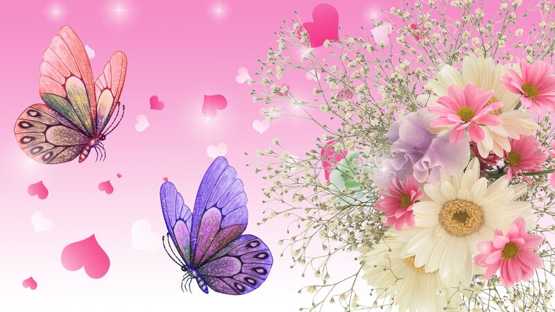 Butterflies and Flowers — Pink, Romantic