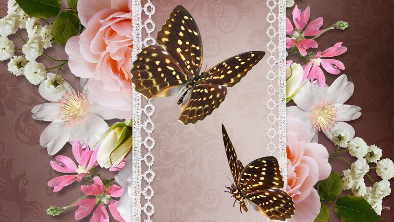 Butterflies and Flowers — Pink, Serene, Illustration