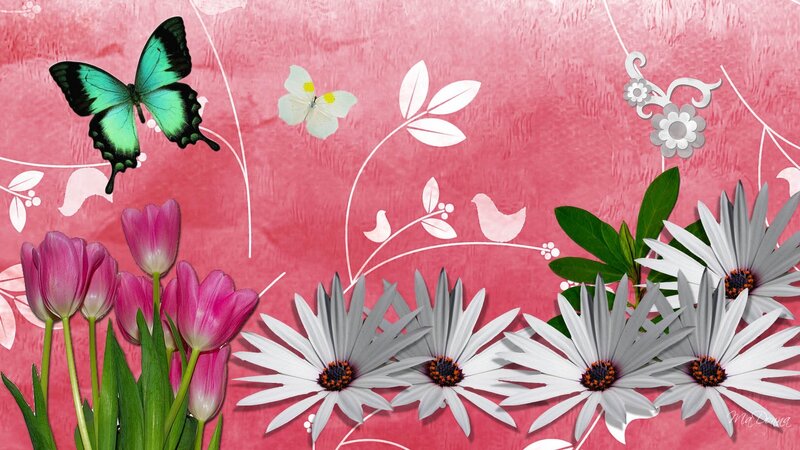 Butterflies and Flowers — Pink