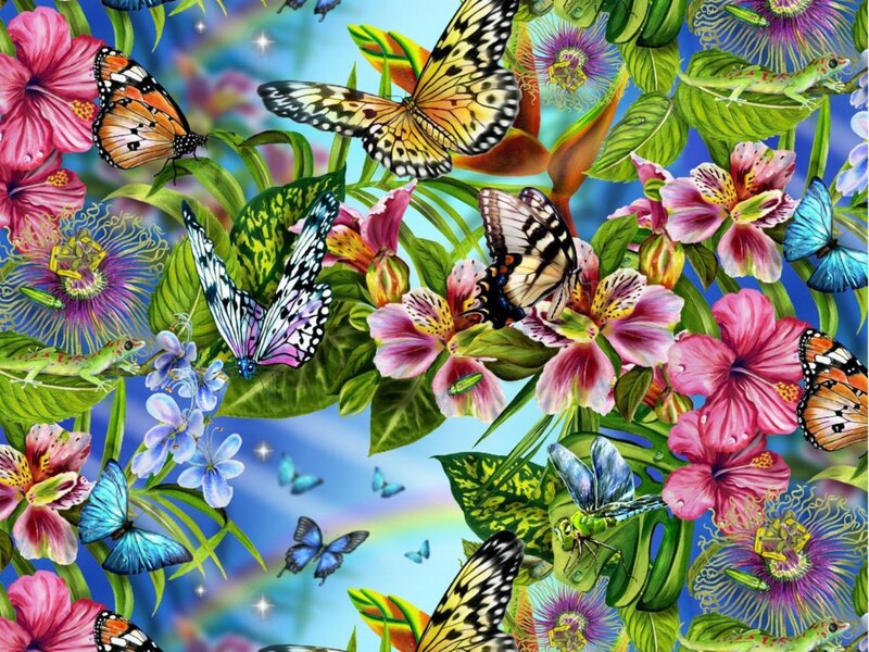 Butterflies and Flowers — Pink, Vibrant, Illustration