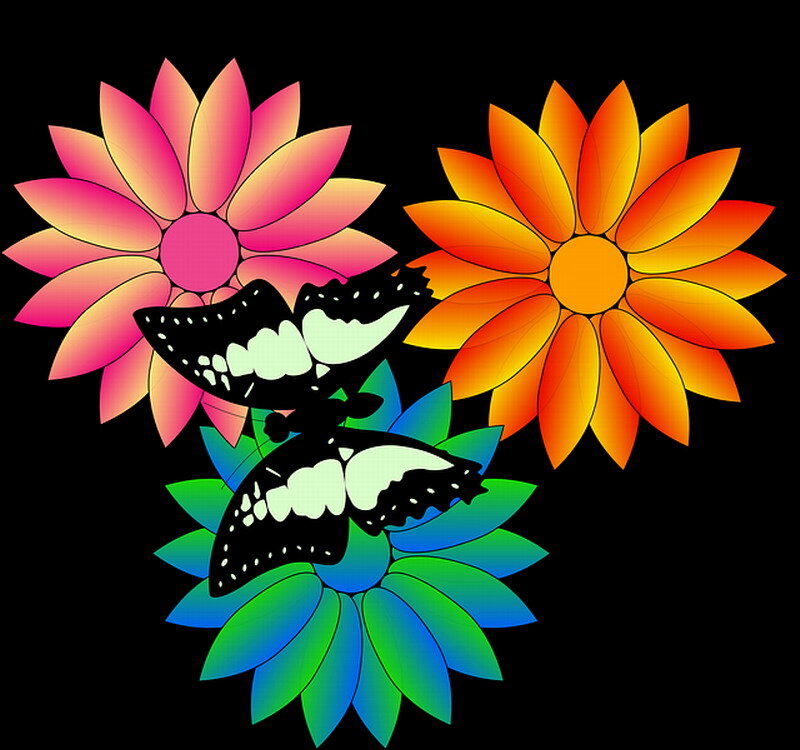 Butterflies and Flowers — Pink, Vibrant, Vector Art