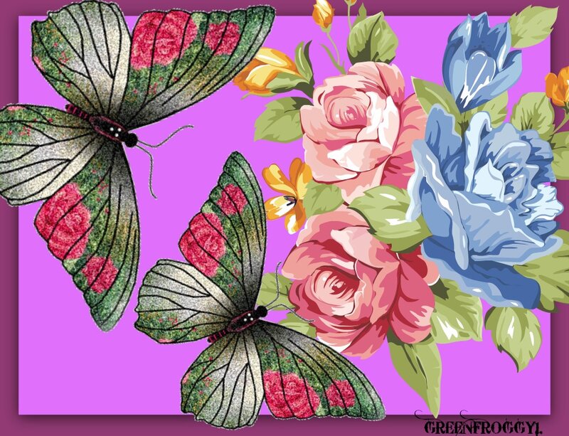 Butterflies and Flowers — Purple, Colorful, Illustration