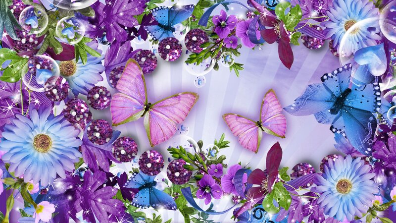 Butterflies and Flowers — Purple, Fantastical