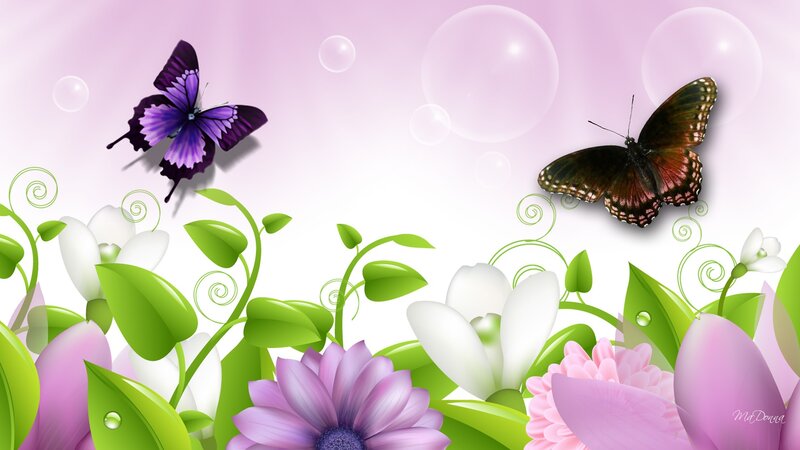 Butterflies and Flowers — Purple, Serene, Spring