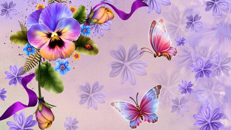 Butterflies and Flowers — Purple, Whimsical