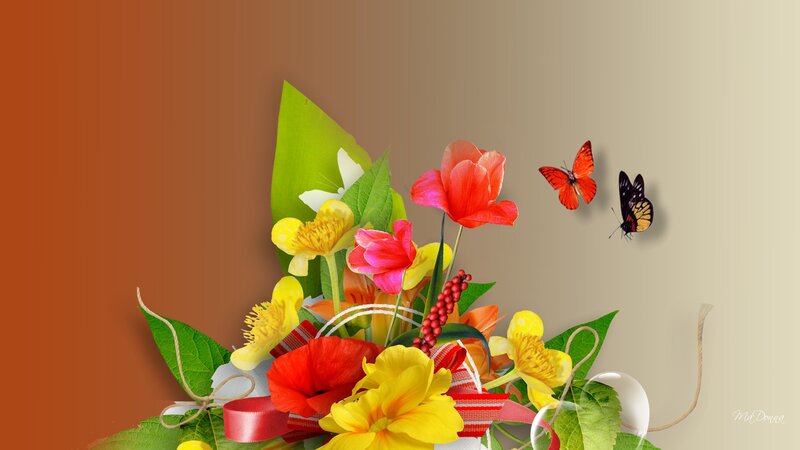 Butterflies and Flowers — Red, Calm