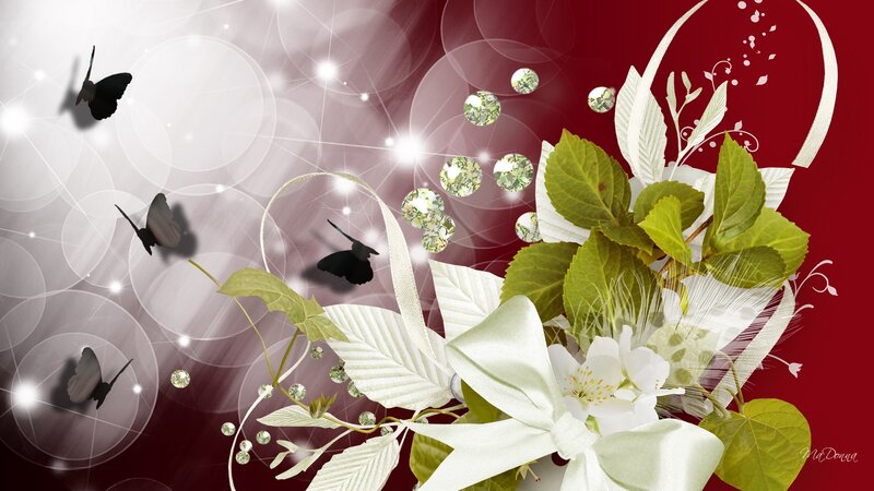 Butterflies and Flowers — Red, Elegant