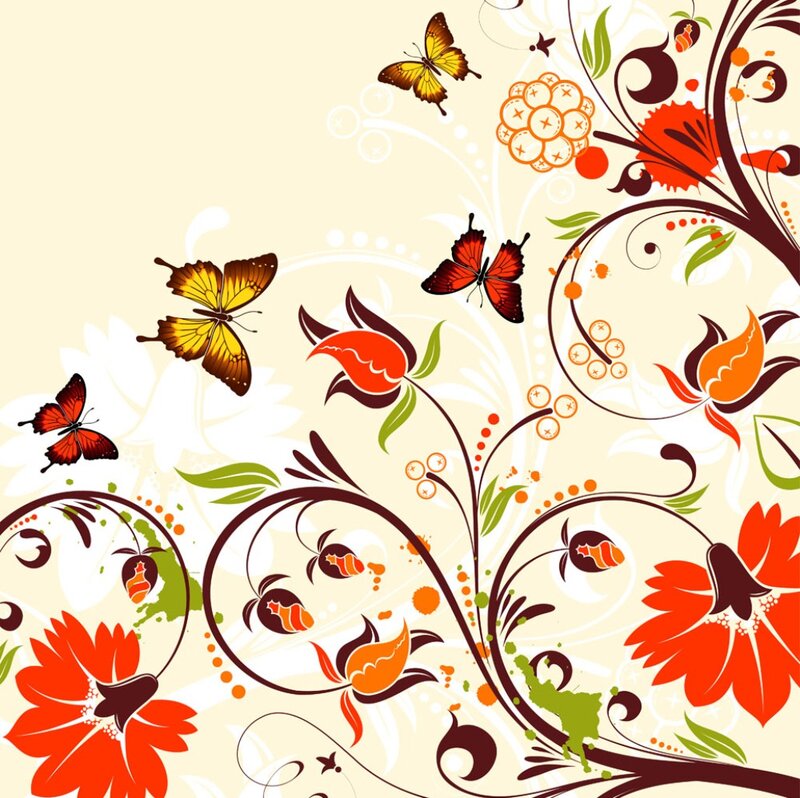 Butterflies and Flowers — Red, Playful