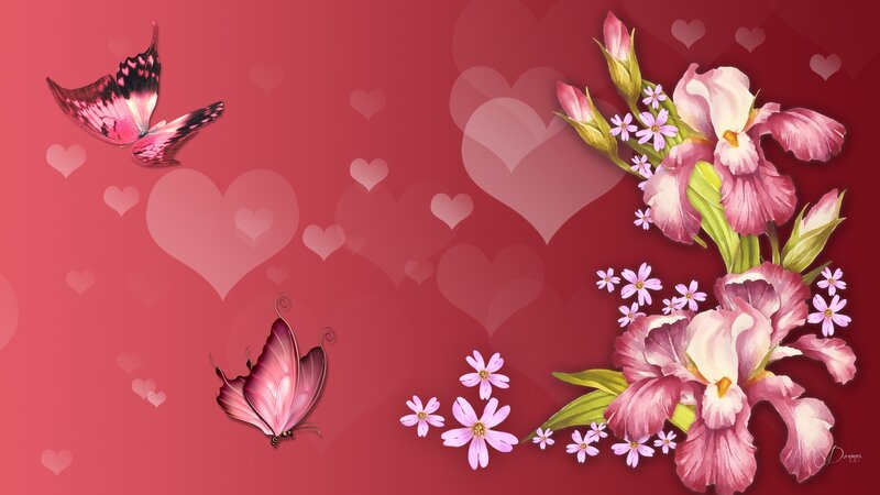 Butterflies and Flowers — Red, Romantic