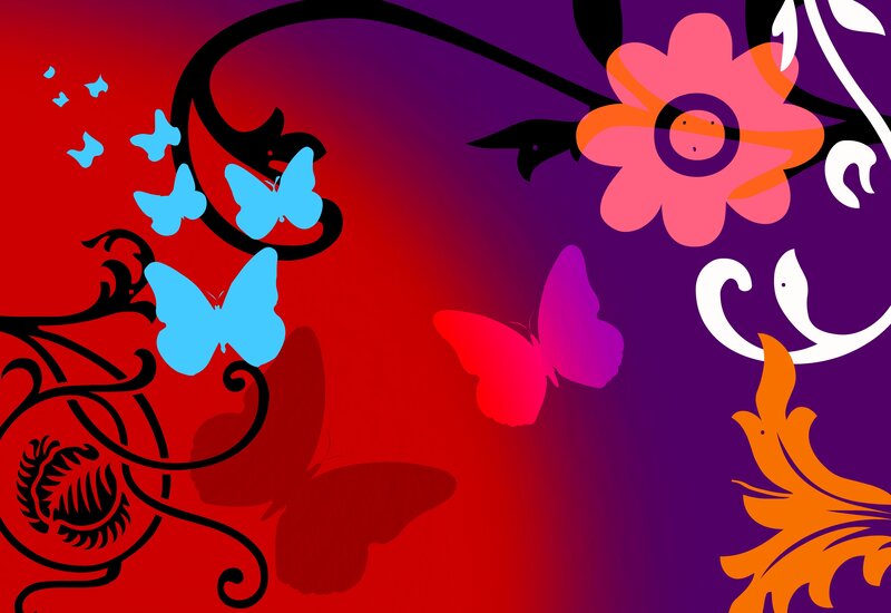 Butterflies and Flowers — Red