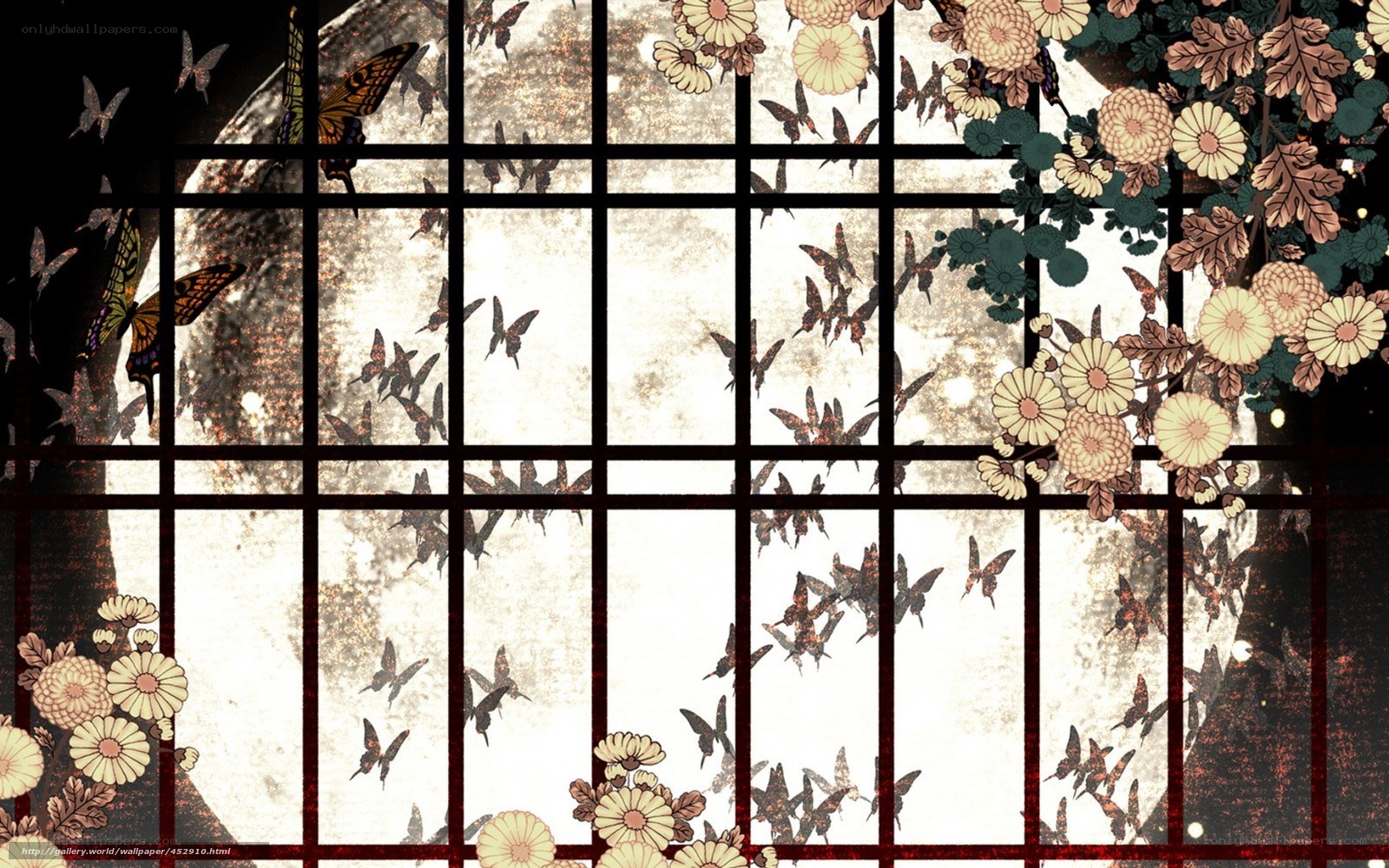 butterflies and flowers through shoji screen