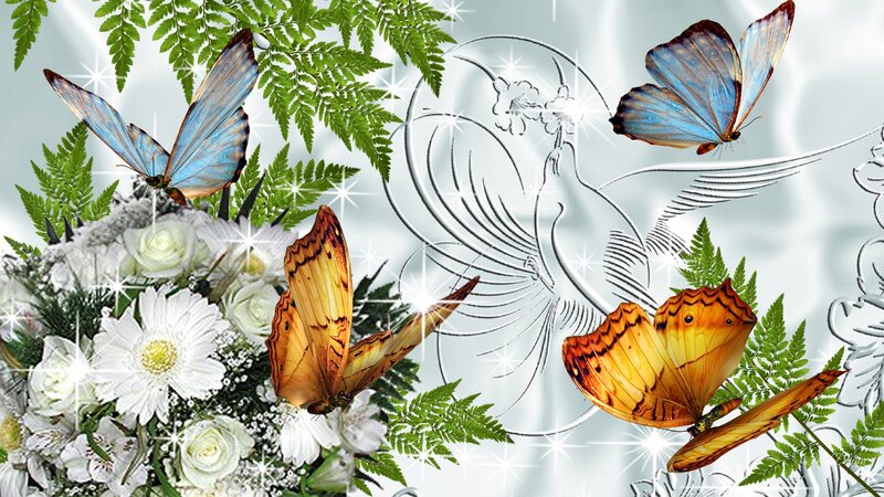 Butterflies and Flowers — White, Serene