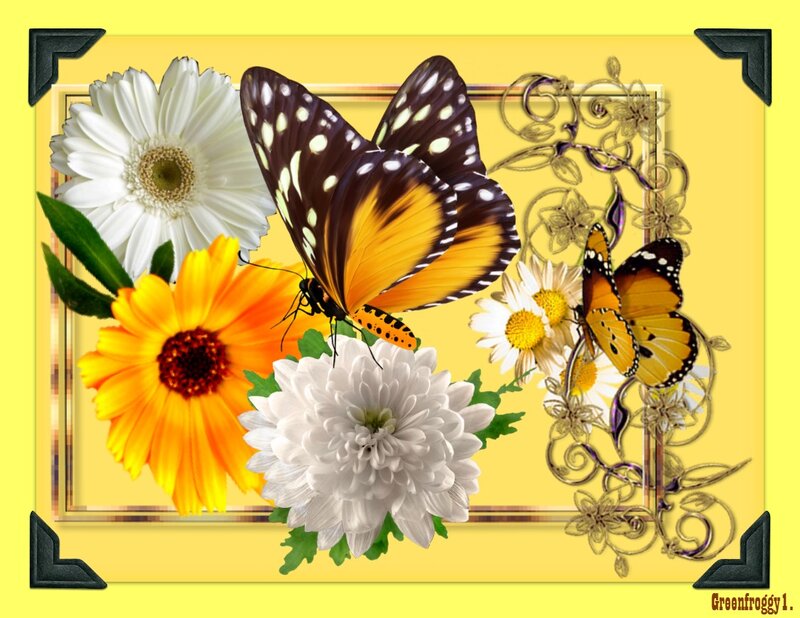 Butterflies and Flowers — Yellow, Bright, Digital Art