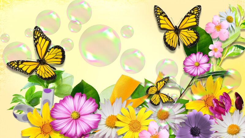 Butterflies and Flowers — Yellow, Cheerful