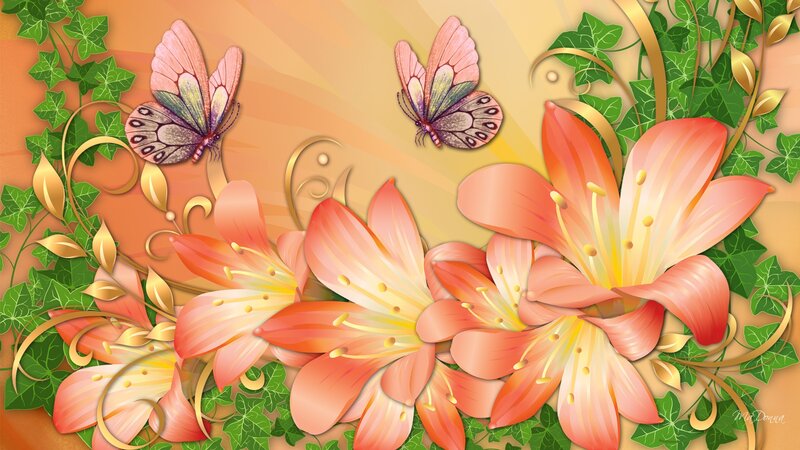 Butterflies and Lilies — Orange, Serene