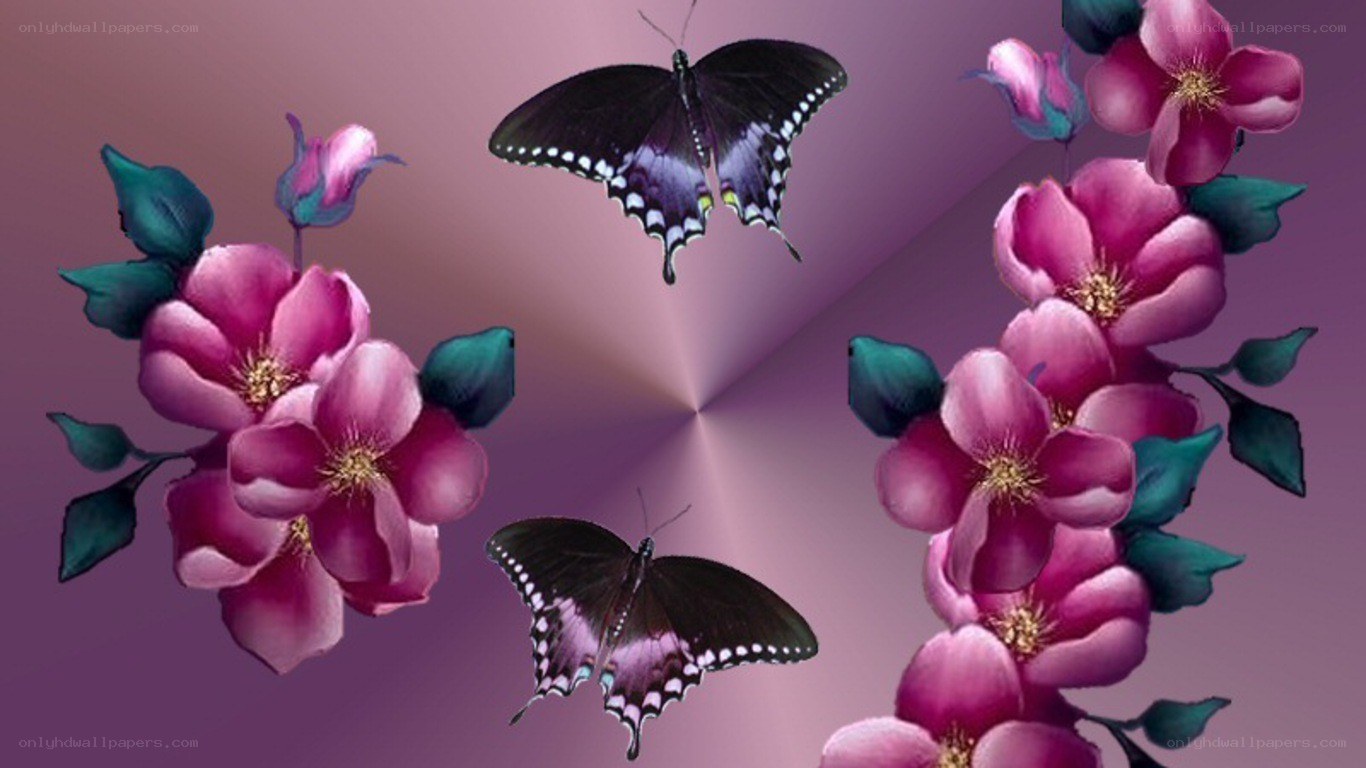 butterflies and pink flowers
